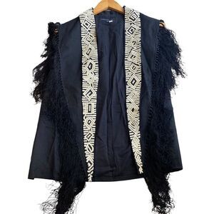 French Connection Embroidered‎ Tassel Vest Size 10 Black and Cream